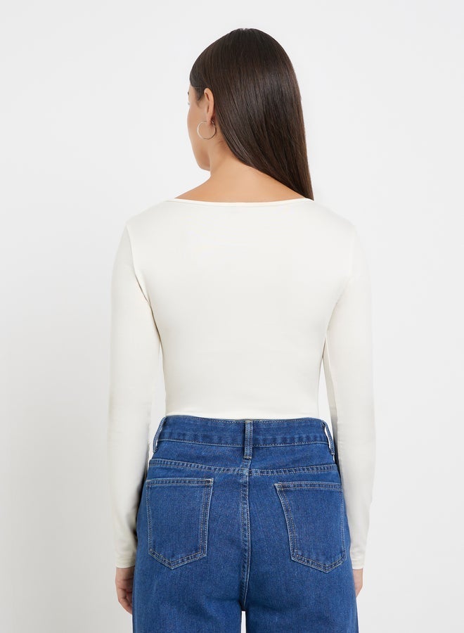 Styli Cream Sweetheart Neck Bodysuit - Image 5